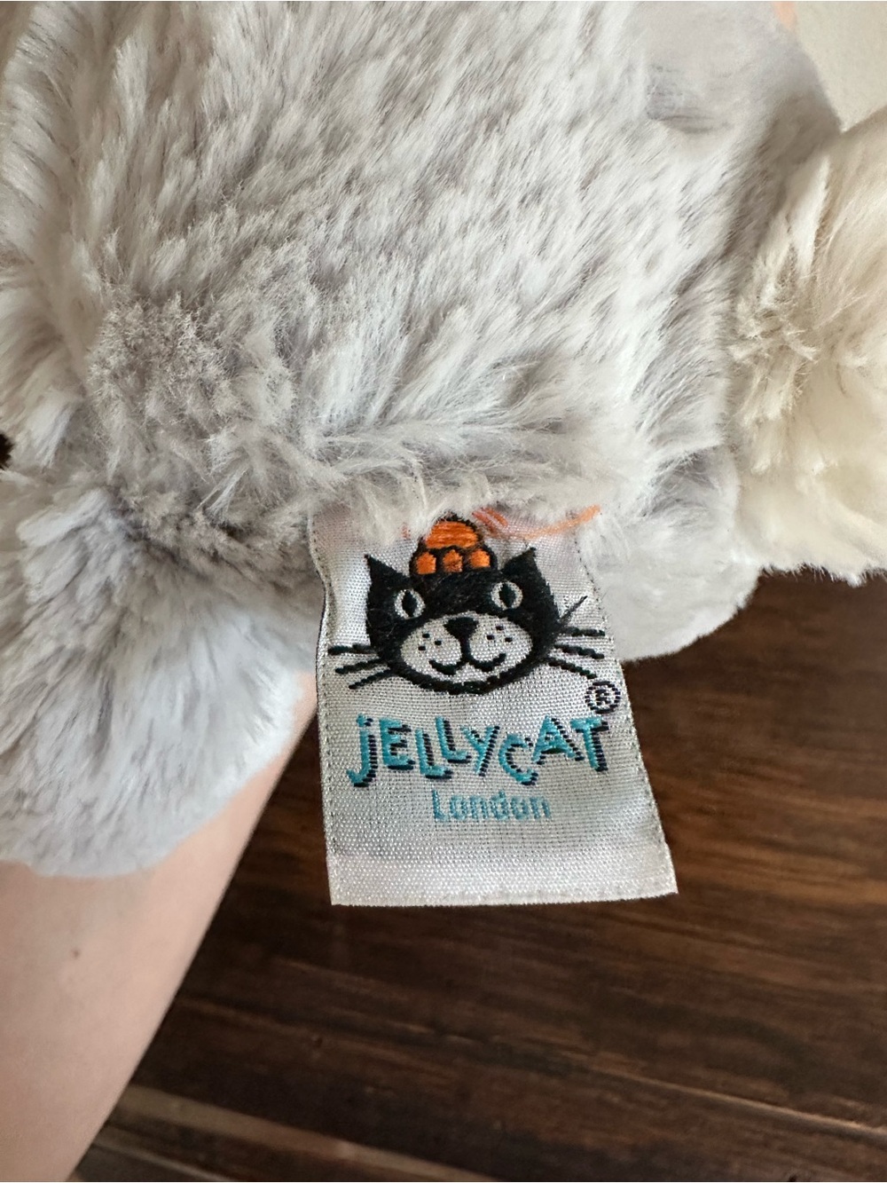Jellycat Plush Tag with Grey Fur and Teal Embroidered Logo - Picture 3 of 3